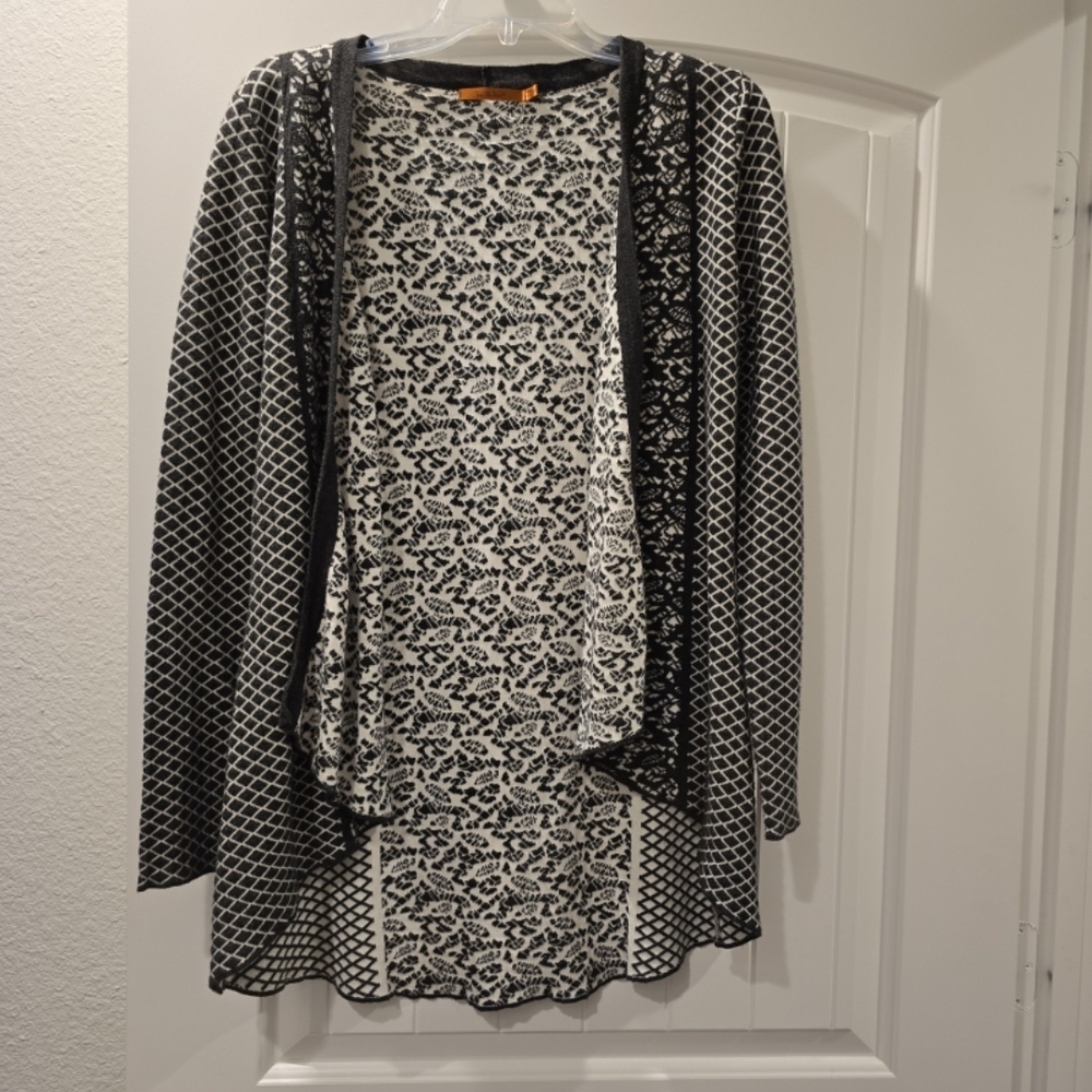Belldini Black and White Patterned Cardigan